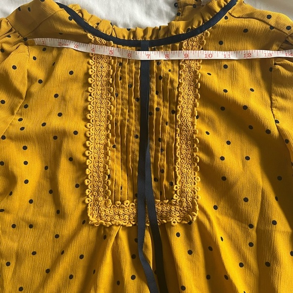 Mustard polkadot 3/4 sleeve blouse with bow - Picture 5 of 7